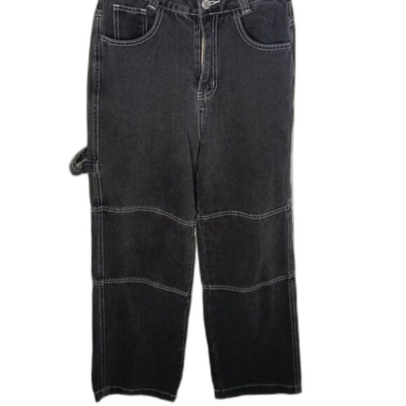 Shein Women's Baggy High Waist Jeans Black Embroidered Letter Denim Size Small - Picture 2 of 10